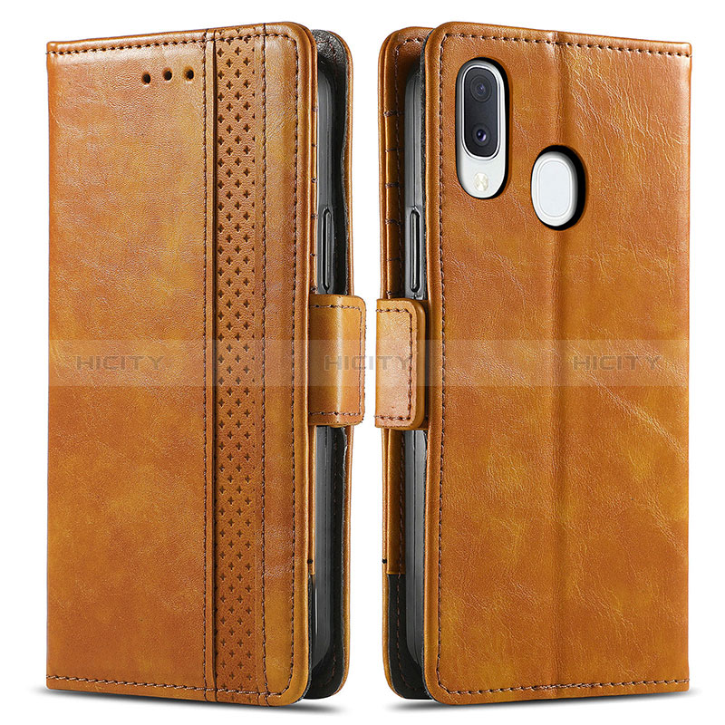 Funda de Cuero Cartera con Soporte Carcasa S02D para Samsung Galaxy A20e Marron Claro