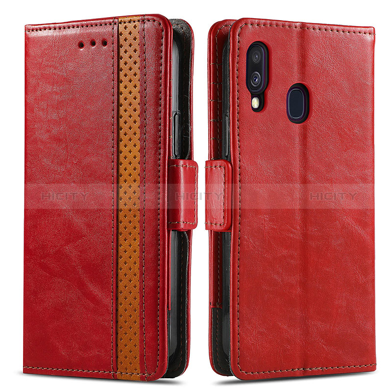 Funda de Cuero Cartera con Soporte Carcasa S02D para Samsung Galaxy A40 Rojo