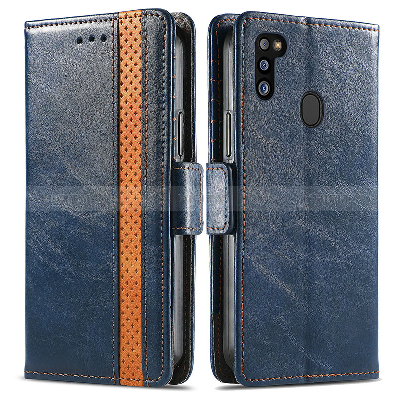 Funda de Cuero Cartera con Soporte Carcasa S02D para Samsung Galaxy M30s Azul