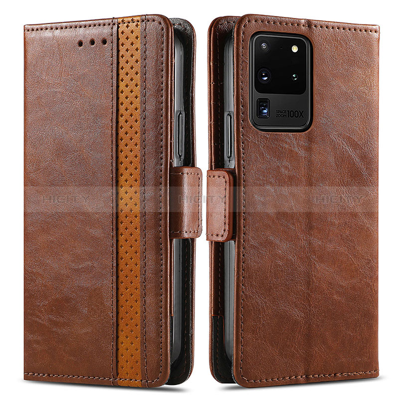 Funda de Cuero Cartera con Soporte Carcasa S02D para Samsung Galaxy S20 Ultra 5G Marron