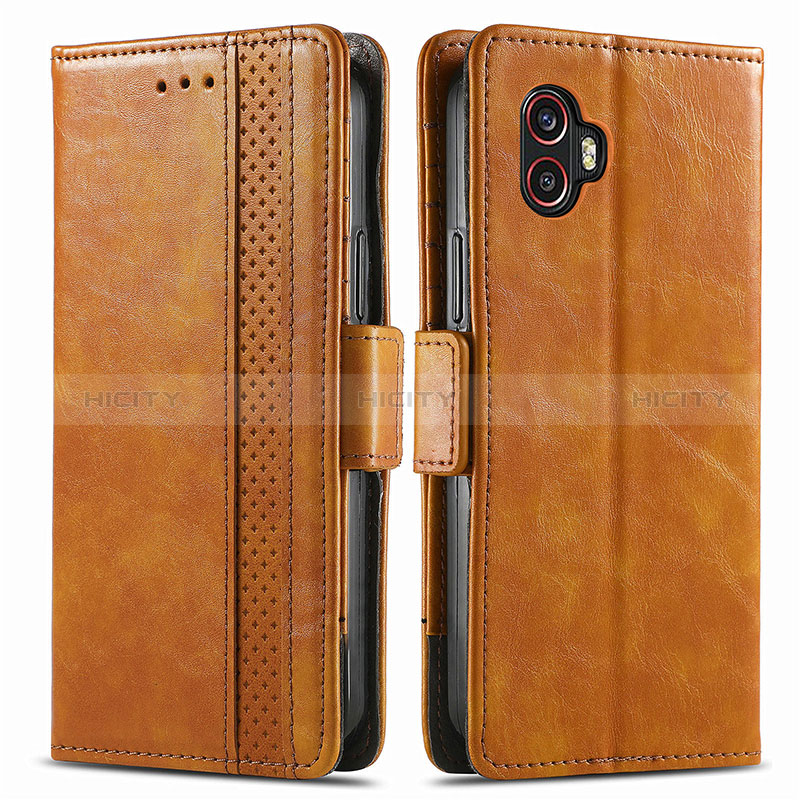 Funda de Cuero Cartera con Soporte Carcasa S02D para Samsung Galaxy XCover 6 Pro 5G Marron Claro