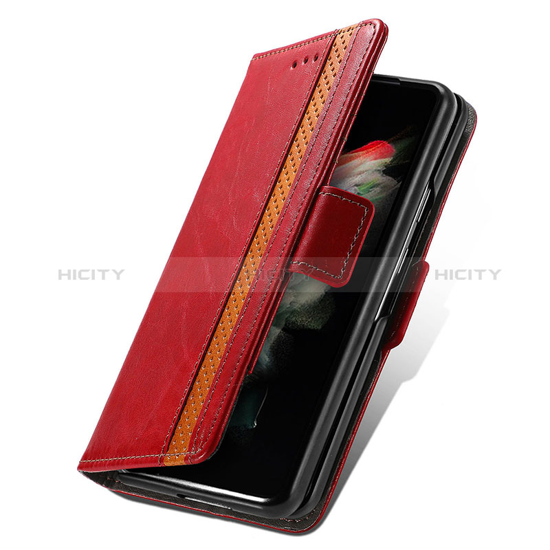 Funda de Cuero Cartera con Soporte Carcasa S02D para Samsung Galaxy Z Fold3 5G Rojo