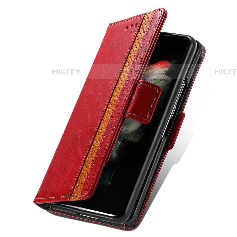 Funda de Cuero Cartera con Soporte Carcasa S02D para Samsung Galaxy Z Fold4 5G Rojo