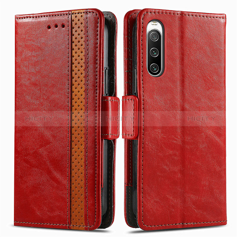 Funda de Cuero Cartera con Soporte Carcasa S02D para Sony Xperia 10 V Rojo