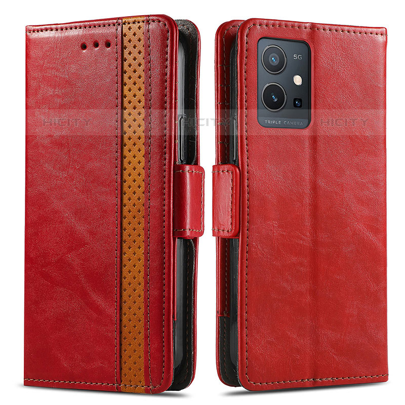 Funda de Cuero Cartera con Soporte Carcasa S02D para Vivo T1 5G India Rojo