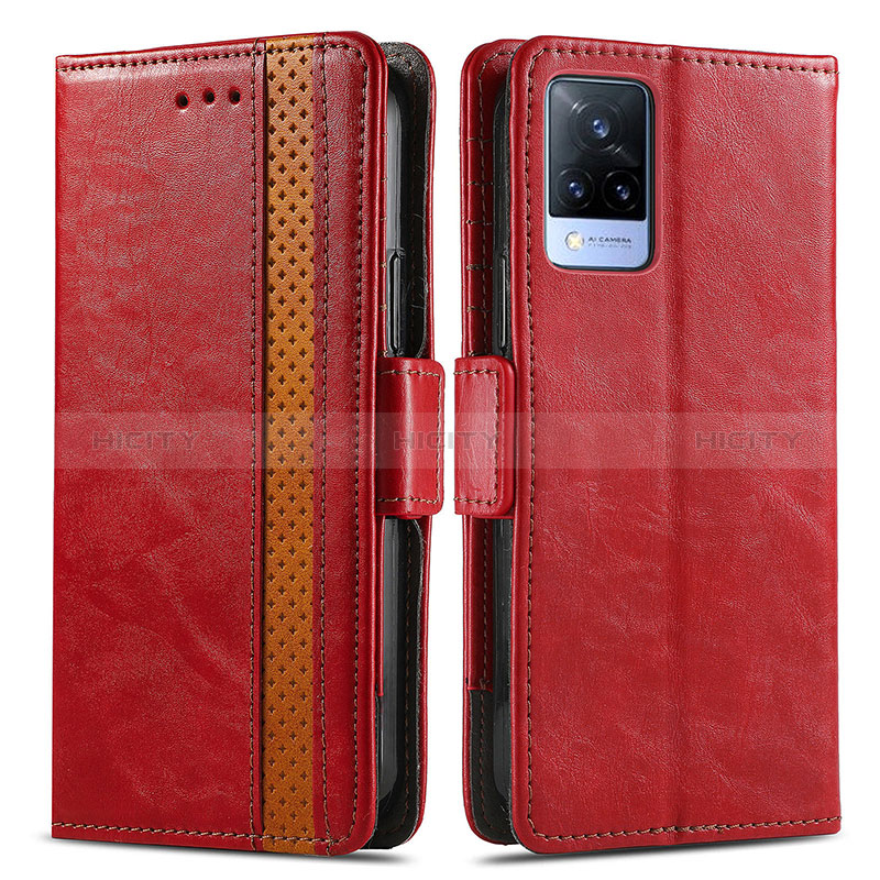 Funda de Cuero Cartera con Soporte Carcasa S02D para Vivo V21 5G Rojo