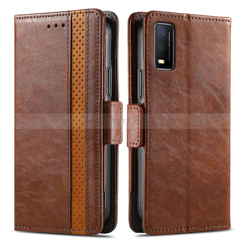 Funda de Cuero Cartera con Soporte Carcasa S02D para Vivo Y3s (2021) Marron