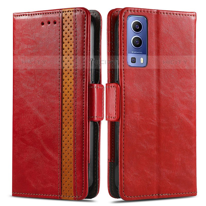 Funda de Cuero Cartera con Soporte Carcasa S02D para Vivo Y52 5G Rojo