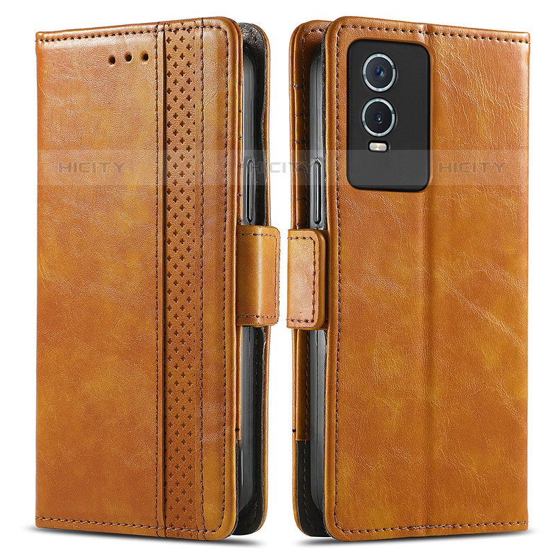 Funda de Cuero Cartera con Soporte Carcasa S02D para Vivo Y74s 5G Marron Claro