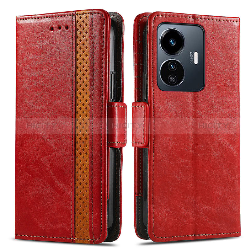 Funda de Cuero Cartera con Soporte Carcasa S02D para Vivo Y77 5G Rojo