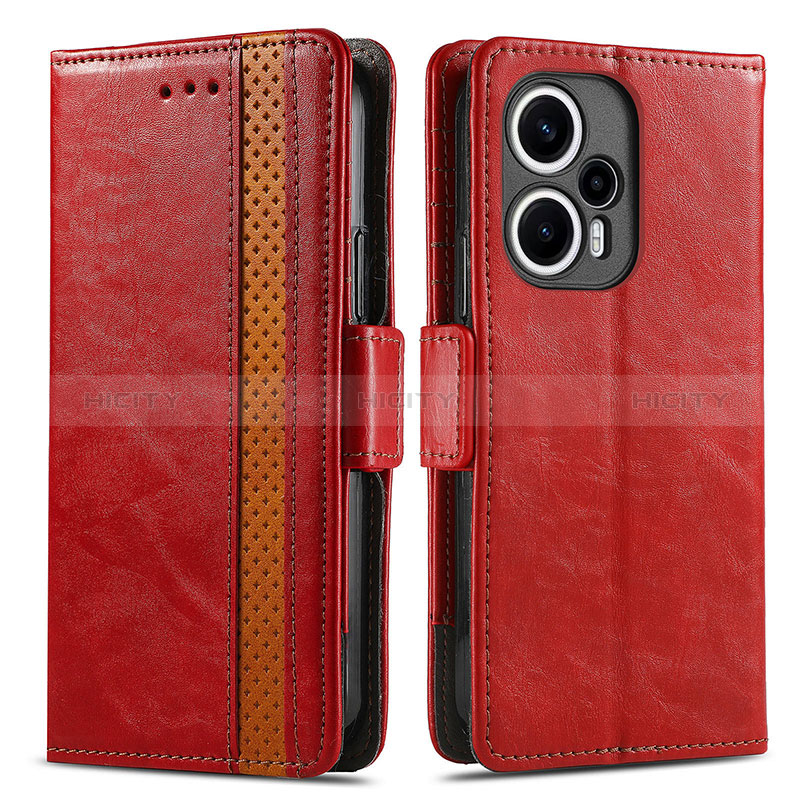 Funda de Cuero Cartera con Soporte Carcasa S02D para Xiaomi Poco F5 5G Rojo