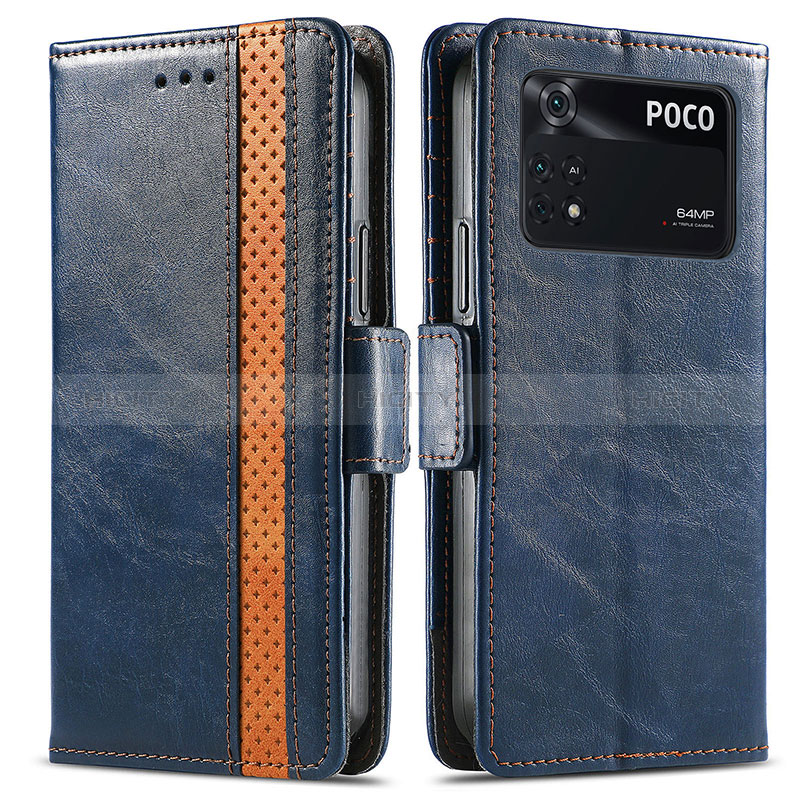 Funda de Cuero Cartera con Soporte Carcasa S02D para Xiaomi Poco M4 Pro 4G Azul