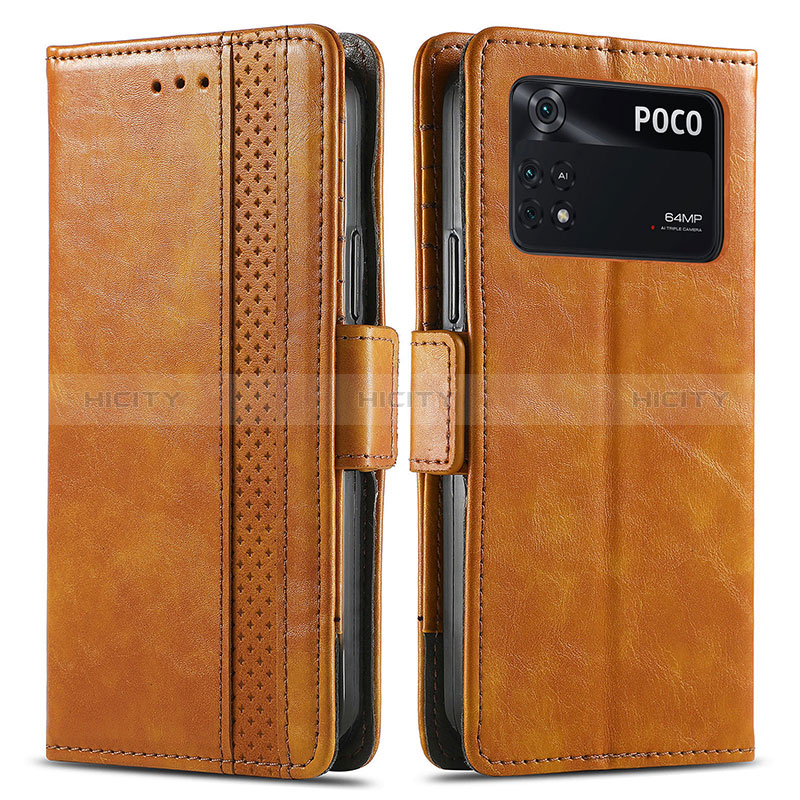 Funda de Cuero Cartera con Soporte Carcasa S02D para Xiaomi Poco M4 Pro 4G Marron Claro