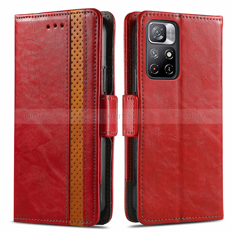 Funda de Cuero Cartera con Soporte Carcasa S02D para Xiaomi Poco M4 Pro 5G Rojo