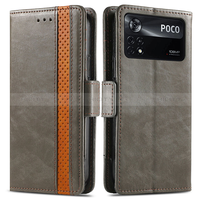 Funda de Cuero Cartera con Soporte Carcasa S02D para Xiaomi Poco X4 Pro 5G Gris