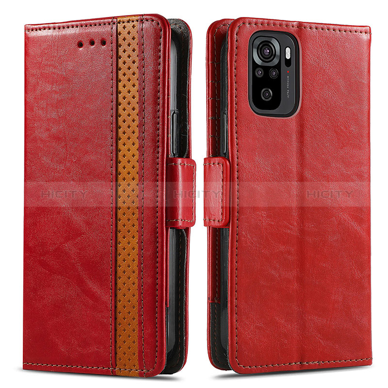 Funda de Cuero Cartera con Soporte Carcasa S02D para Xiaomi Redmi Note 10S 4G Rojo