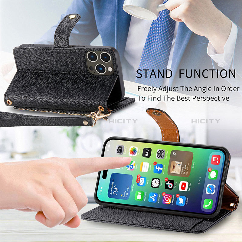 Funda de Cuero Cartera con Soporte Carcasa S03D para Apple iPhone 13 Pro