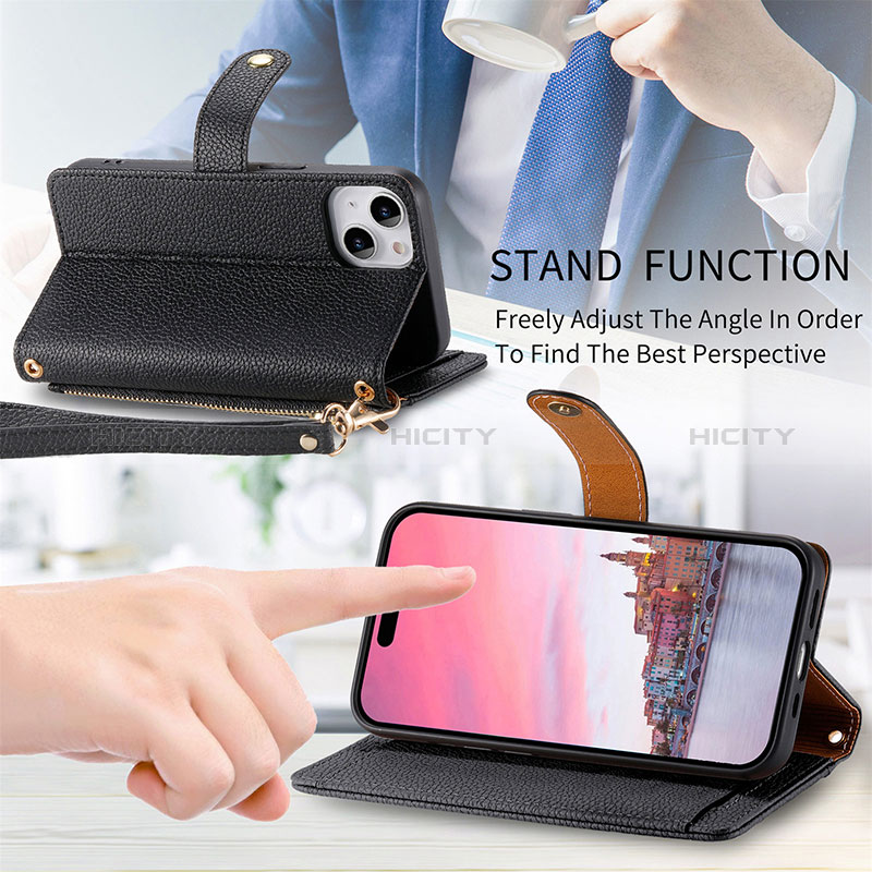 Funda de Cuero Cartera con Soporte Carcasa S03D para Apple iPhone 14