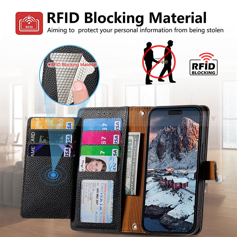 Funda de Cuero Cartera con Soporte Carcasa S03D para Apple iPhone 14 Pro Max