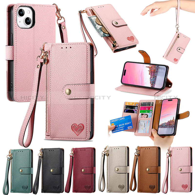 Funda de Cuero Cartera con Soporte Carcasa S03D para Apple iPhone 15