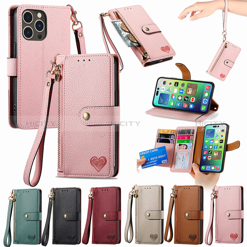 Funda de Cuero Cartera con Soporte Carcasa S03D para Apple iPhone 15 Pro Max