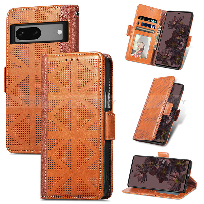 Funda de Cuero Cartera con Soporte Carcasa S03D para Google Pixel 7 5G Marron