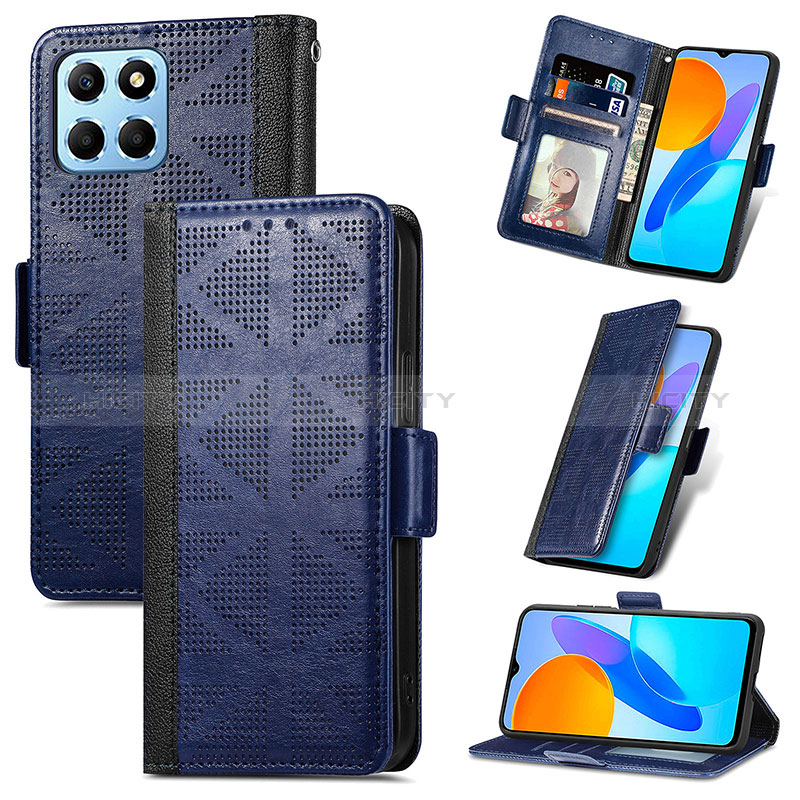 Funda de Cuero Cartera con Soporte Carcasa S03D para Huawei Honor X6 Azul