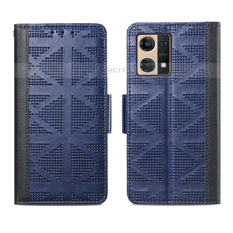 Funda de Cuero Cartera con Soporte Carcasa S03D para Oppo Reno7 4G Azul