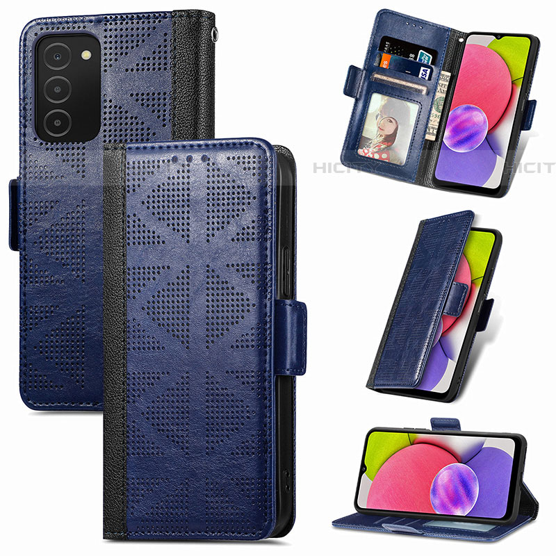 Funda de Cuero Cartera con Soporte Carcasa S03D para Samsung Galaxy A03s Azul