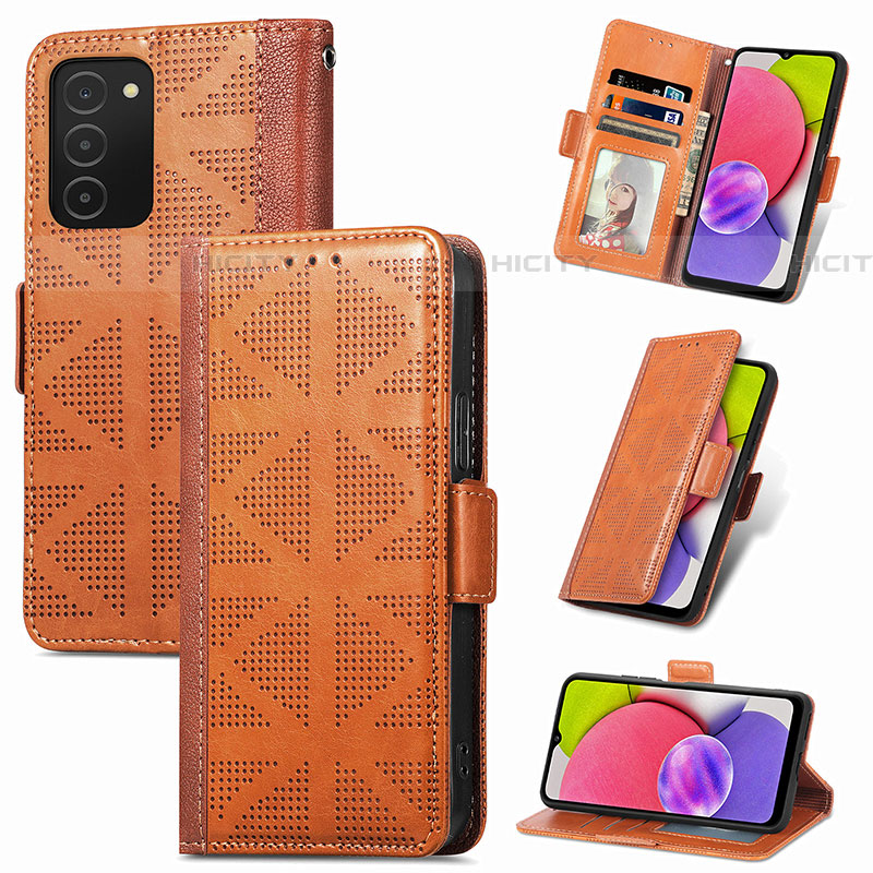 Funda de Cuero Cartera con Soporte Carcasa S03D para Samsung Galaxy A03s Marron