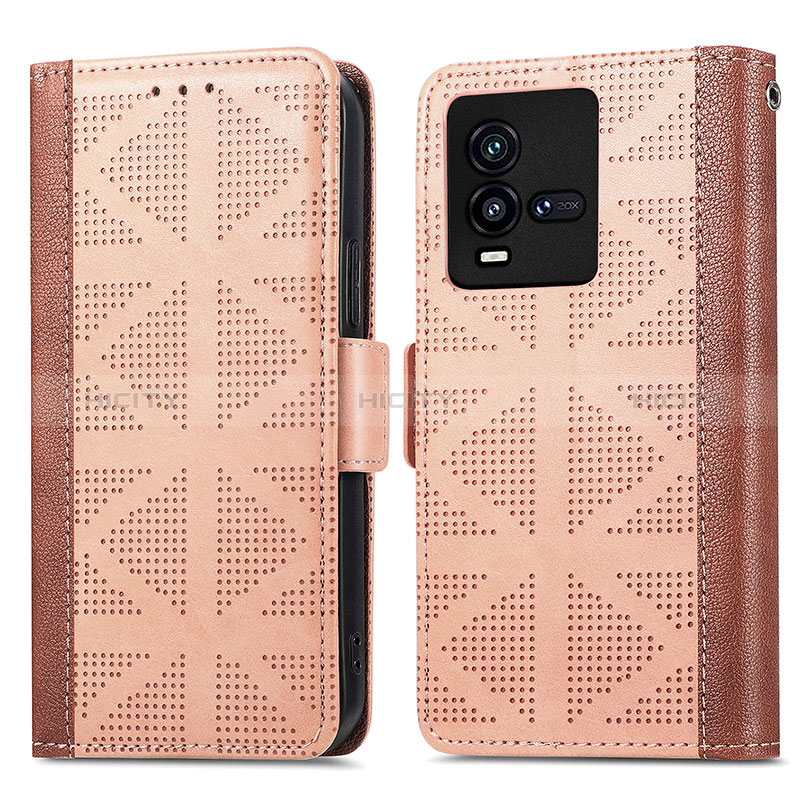 Funda de Cuero Cartera con Soporte Carcasa S03D para Vivo iQOO 10 5G Marron Claro