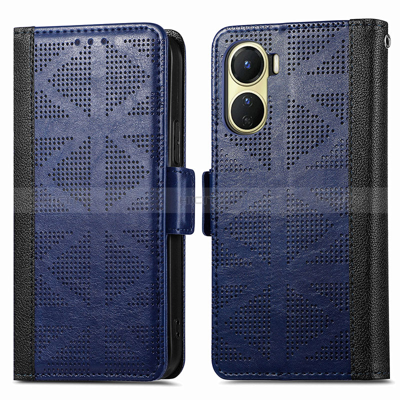 Funda de Cuero Cartera con Soporte Carcasa S03D para Vivo Y16 Azul