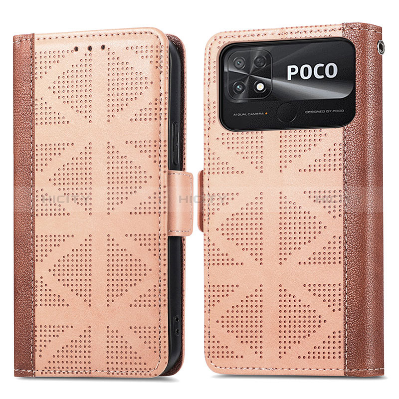 Funda de Cuero Cartera con Soporte Carcasa S03D para Xiaomi Poco C40 Marron Claro