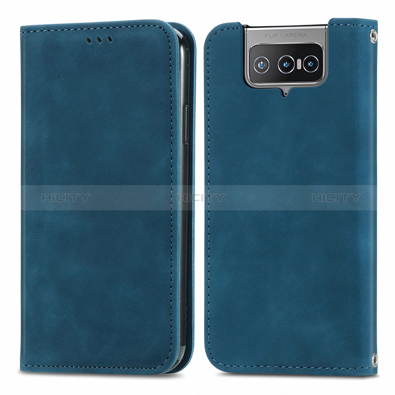 Funda de Cuero Cartera con Soporte Carcasa S04D para Asus ZenFone 8 Flip ZS672KS Azul