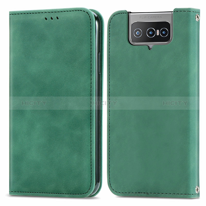 Funda de Cuero Cartera con Soporte Carcasa S04D para Asus ZenFone 8 Flip ZS672KS Verde