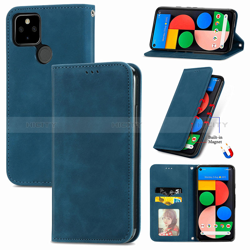 Funda de Cuero Cartera con Soporte Carcasa S04D para Google Pixel 5a 5G