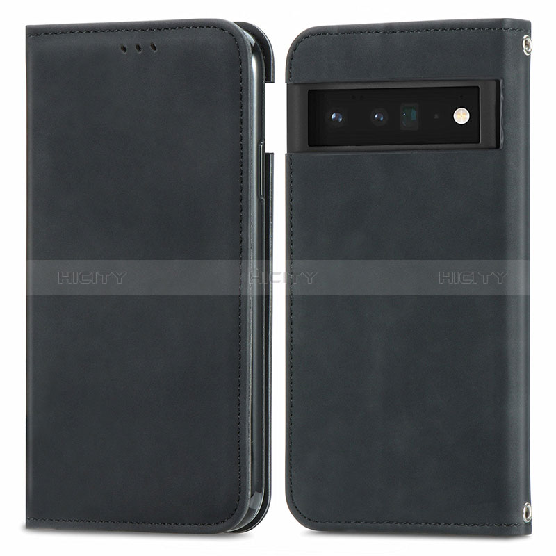 Funda de Cuero Cartera con Soporte Carcasa S04D para Google Pixel 6 Pro 5G Negro