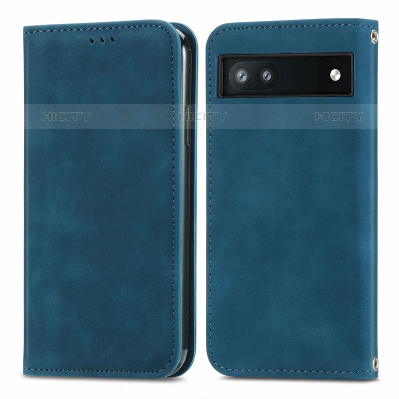 Funda de Cuero Cartera con Soporte Carcasa S04D para Google Pixel 6a 5G Azul