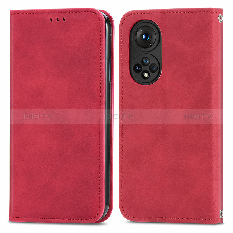 Funda de Cuero Cartera con Soporte Carcasa S04D para Huawei Honor 50 5G Rojo