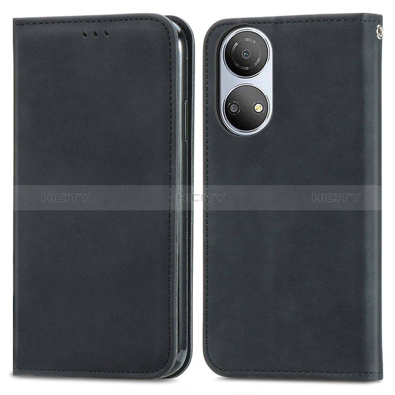 Funda de Cuero Cartera con Soporte Carcasa S04D para Huawei Honor X7 Negro