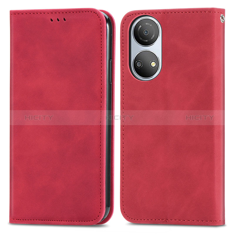 Funda de Cuero Cartera con Soporte Carcasa S04D para Huawei Honor X7 Rojo