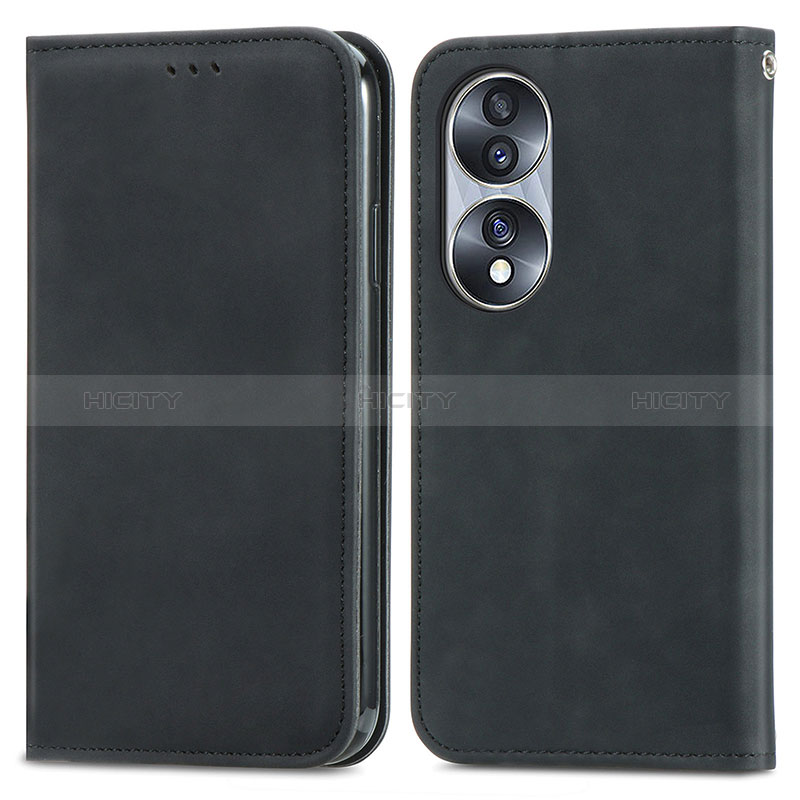 Funda de Cuero Cartera con Soporte Carcasa S04D para Huawei Honor X7b Negro