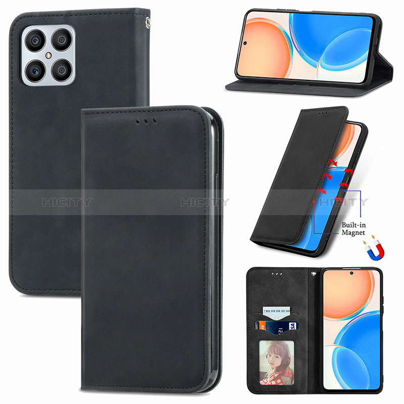 Funda de Cuero Cartera con Soporte Carcasa S04D para Huawei Honor X8 4G