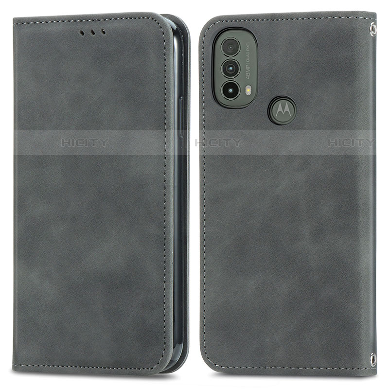 Funda de Cuero Cartera con Soporte Carcasa S04D para Motorola Moto E20 Gris