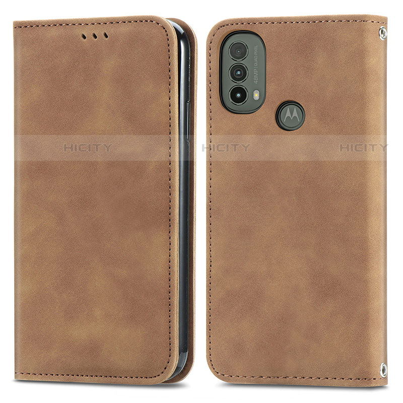 Funda de Cuero Cartera con Soporte Carcasa S04D para Motorola Moto E30 Marron