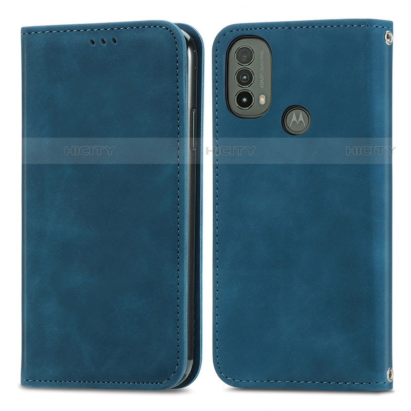 Funda de Cuero Cartera con Soporte Carcasa S04D para Motorola Moto E40 Azul