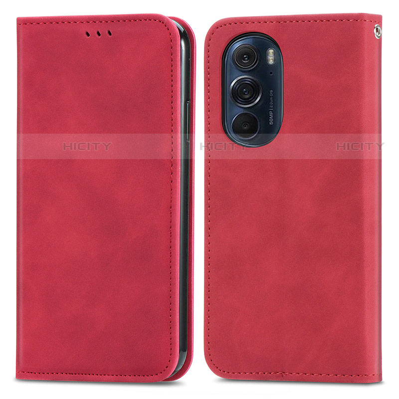 Funda de Cuero Cartera con Soporte Carcasa S04D para Motorola Moto Edge Plus (2022) 5G Rojo