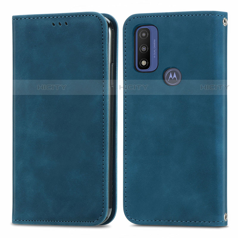 Funda de Cuero Cartera con Soporte Carcasa S04D para Motorola Moto G Pure Azul