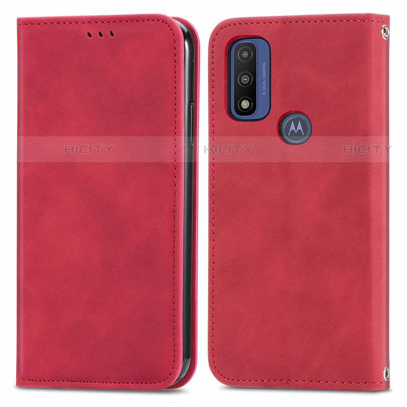 Funda de Cuero Cartera con Soporte Carcasa S04D para Motorola Moto G Pure Rojo