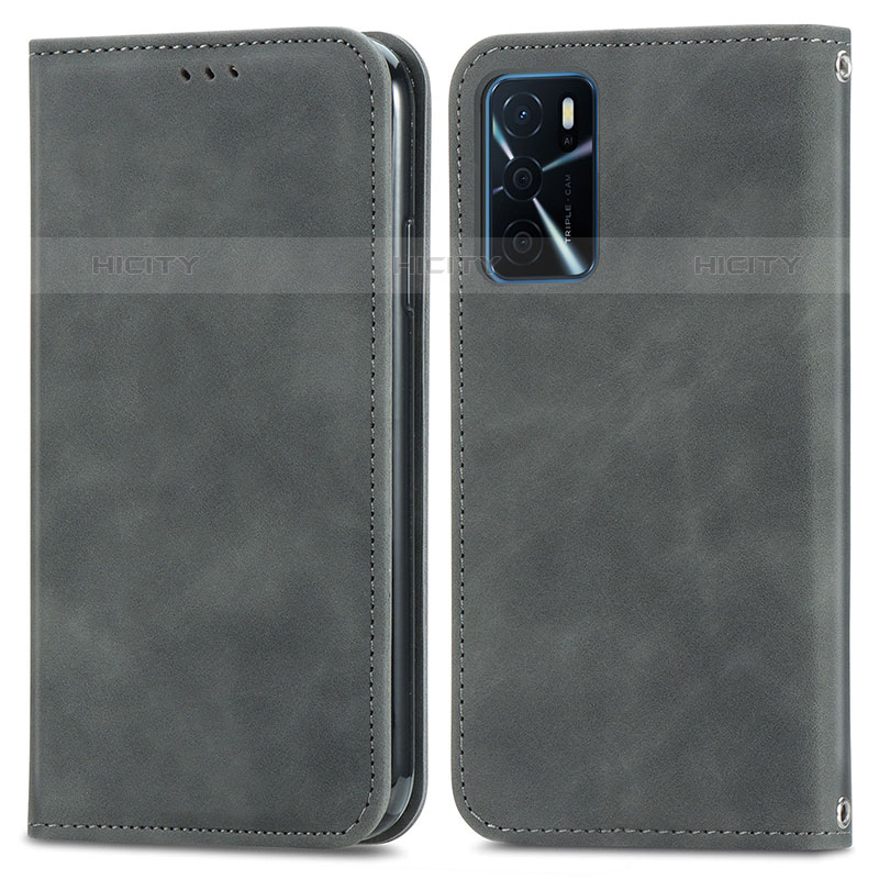 Funda de Cuero Cartera con Soporte Carcasa S04D para Oppo A16s Gris